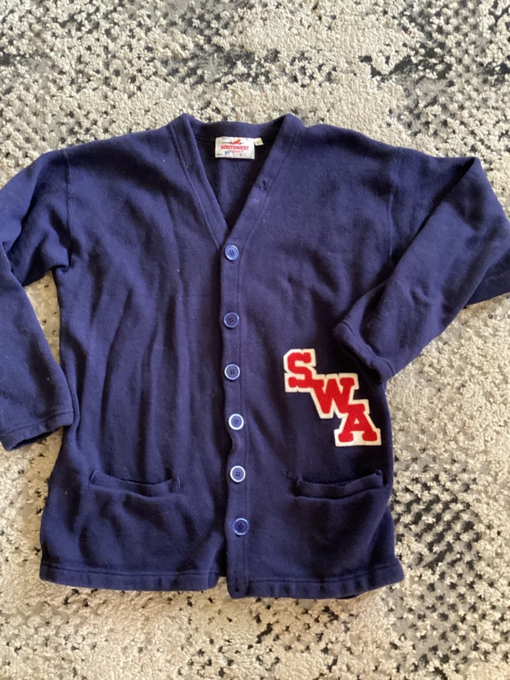 Southwest Airlines Navy Button-Up Cardigan with Red Patch
